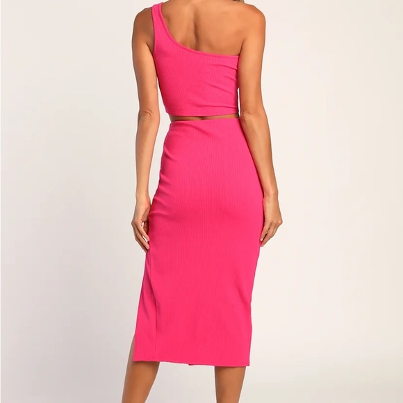 Lulu’s Pink One-Shoulder Crop Top and Skirt Set - Picture 5 of 10